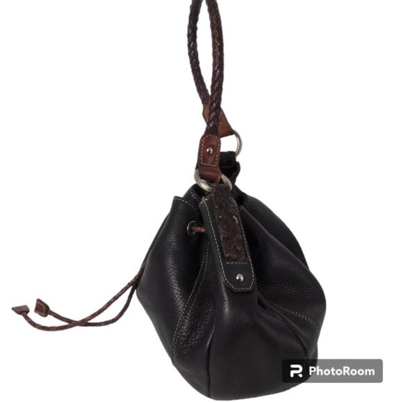 Fossil Drawstring Shoulder Bag With Braided Leather Handles Fossil Purse - Picture 3 of 13